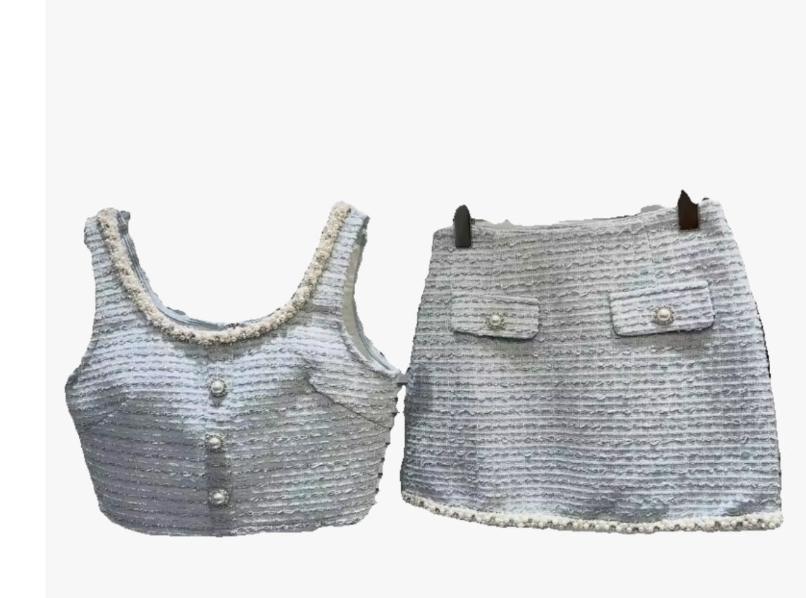 Summer Blue Beaded Crop Set