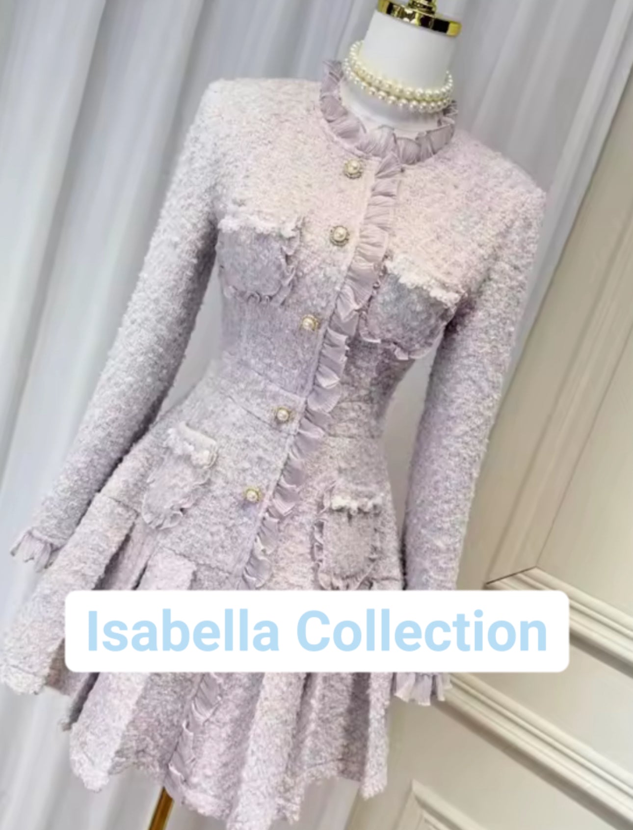 French Tweed Pleated Short Dress Violet
